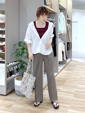 「GLOBAL WORK（グローバルワーク）のベーシックA4刺繍トート/ 316572（トートバッグ、その他）」を使った、はってぃーさん（レディース・168cm）の夏コーディネート