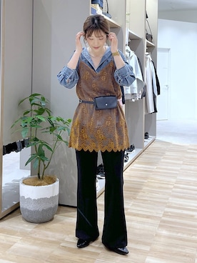 「GLOBAL WORK（グローバルワーク）のモールレースキャミチュニック/1042895（キャミソール、オレンジ系）」を使った、はってぃーさん（レディース・168cm）の秋コーディネート