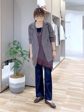 「GLOBAL WORK（グローバルワーク）のやさしソールVカットパンプス/1023336（パンプス、ブラウン系）」を使った、はってぃーさん（レディース・168cm）の秋コーディネート
