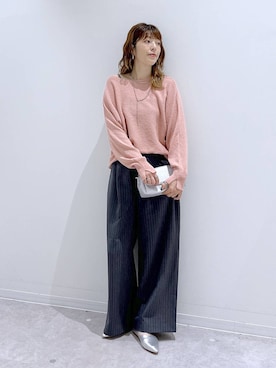 「GLOBAL WORK（グローバルワーク）のブークレドルマンニットプルオーバー/1051195（ニット/セーター、ピンク系）」を使った、はってぃーさん（レディース・168cm）の秋コーディネート
