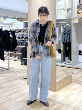 「GLOBAL WORK（グローバルワーク）のGOODデニムバギーパンツ/498388（デニムパンツ）」を使った、はってぃーさん（レディース・168cm）の秋コーディネート