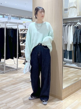 「GLOBAL WORK（グローバルワーク）のGOODデニムバギーパンツ/498388（デニムパンツ）」を使った、はってぃーさん（レディース・168cm）の秋コーディネート