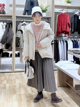 「GLOBAL WORK（グローバルワーク）のエアリュクスダウンフードブルゾン/495695（ダウンジャケット/コート）」を使った、はってぃーさん（レディース・168cm）の秋コーディネート