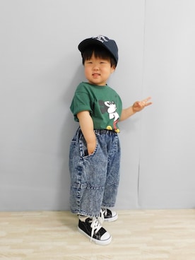 「アイテム（キャップ）」を使った、まろすけさん（キッズ・90cm）の春コーディネート
