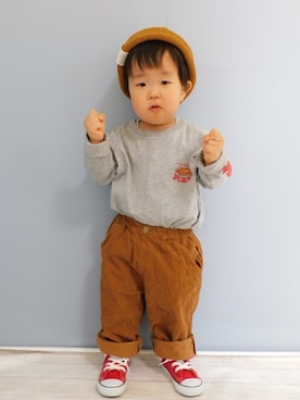 「アイテム（キャップ）」を使った、まろすけさん（キッズ・80cm）の秋コーディネート