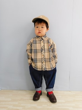 「アイテム（キャップ）」を使った、まろすけさん（キッズ・90cm）の春コーディネート