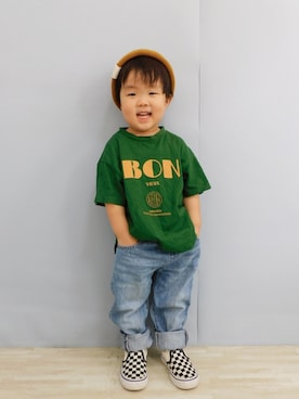 「アイテム（キャップ）」を使った、まろすけさん（キッズ・90cm）の秋コーディネート