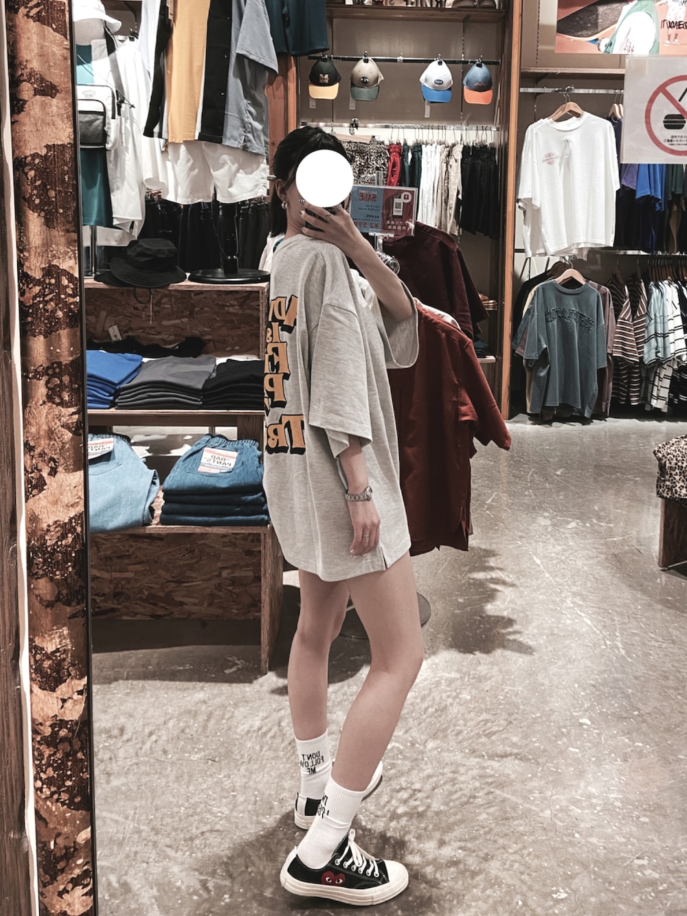 「WEGOのアイテム（Tシャツ/カットソー、グレー系）」を使った、saiさん（レディース・156cm）の夏コーディネートの1枚目の写真