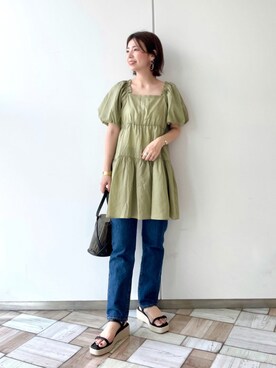 「Andemiu（アンデミュウ）のクリアトートバッグ940559（ショルダーバッグ）」を使った、manami00716さん（レディース・155cm）の夏コーディネート