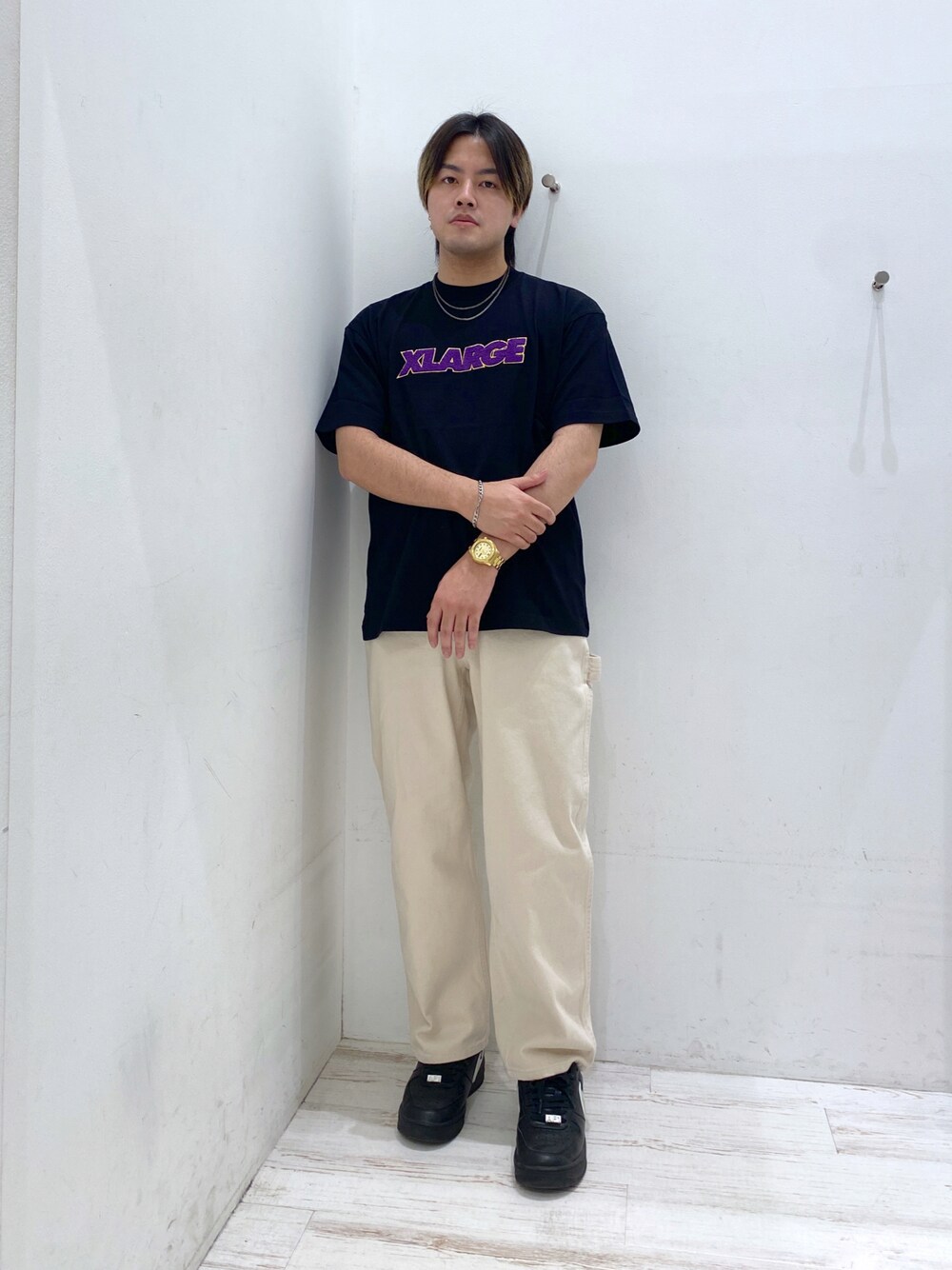 「オトナカジュアル、シンプルコーデ、夏、ファッション好きと繋がりたい、いいね、save、フォローお願いします🤑、ストリート、ストリートコーデ、XLARGE」｜「XLARGEのCHENILLE STANDARD LOGO S/S TEE（Tシャツ/カットソー、ブルー系）」を使った、Tatsukiさん（メンズ・173cm）の夏コーディネートの1枚目の写真