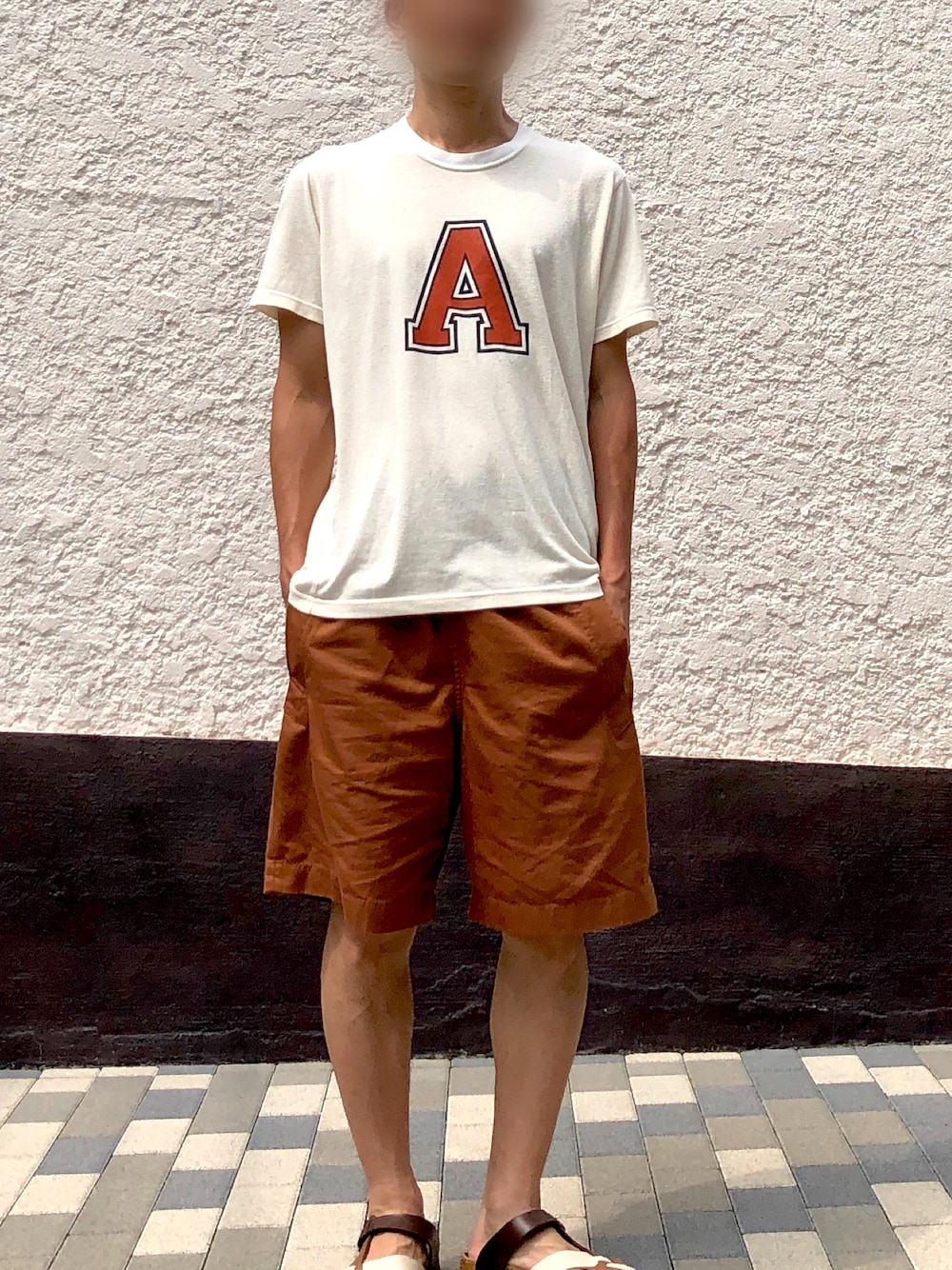 「コロナに負けない、ワクチン接種コーデ、シンプルコーデ、夏コーデ、せみが鳴いてる、休日コーデ、おじさんだって服が好き」｜「.efiLevolのアイテム（Tシャツ/カットソー、ホワイト系）」を使った、rsskさん（メンズ・173cm）の夏コーディネートの1枚目の写真