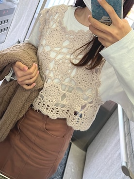 「しまむら（シマムラ）のアイテム（ベスト、ベージュ系）」を使った、yummy650さん（レディース・158cm）の春コーディネート