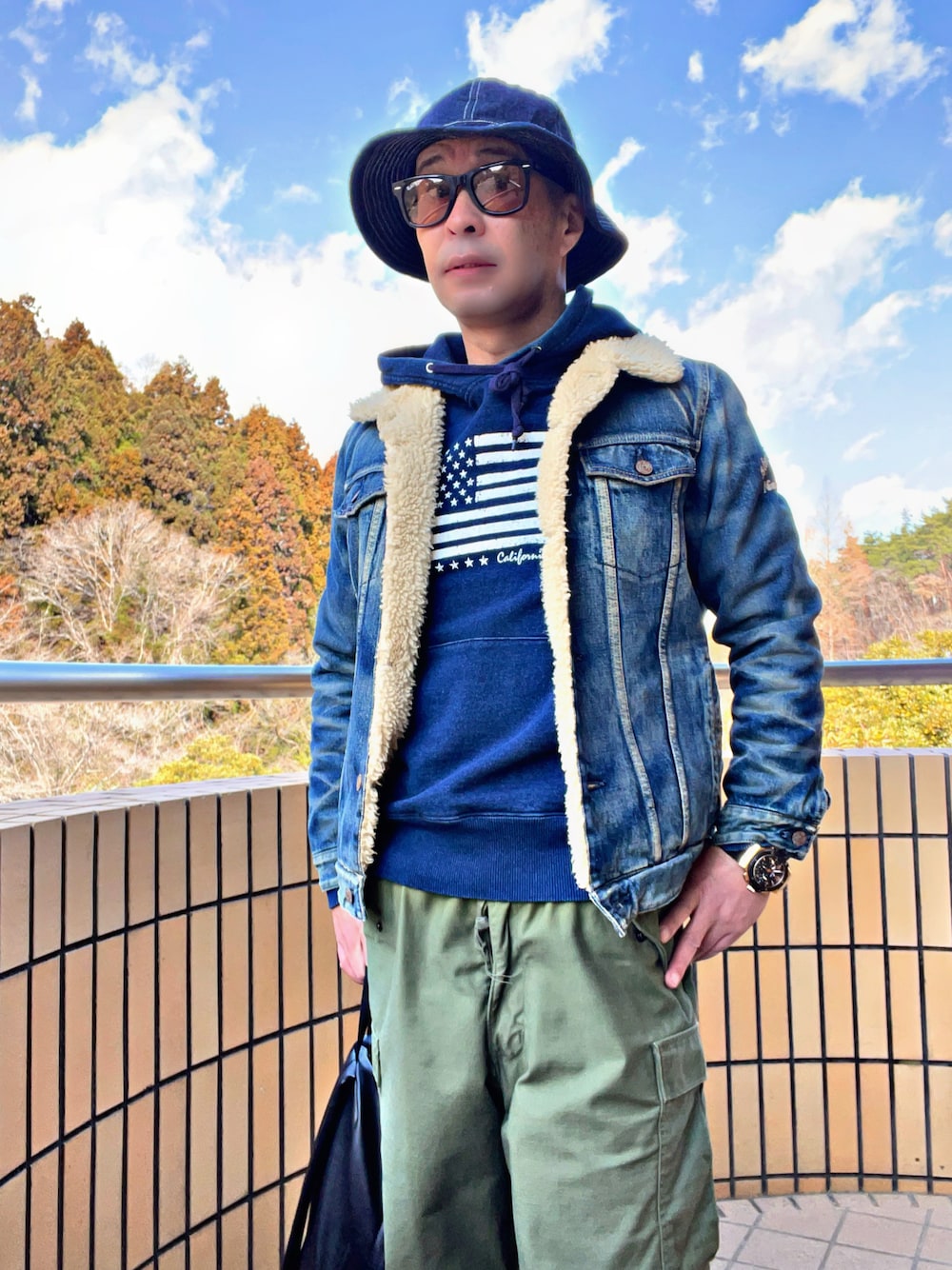 「M65、M-65、M-37、TMT、軍パン、ミリタリーパンツ、お洒落さんとつながりたい、アメカジ、レイバン、ray ban、今日のコーデ、お洒落さんと繋がりたい、eyewear、おしゃれさんと繋がりたい」｜「Ray-Banのアイテム（サングラス、オレンジ系）」を使った、怠惰ですけれども®︎さん（メンズ・170cm）の春コーディネートの1枚目の写真