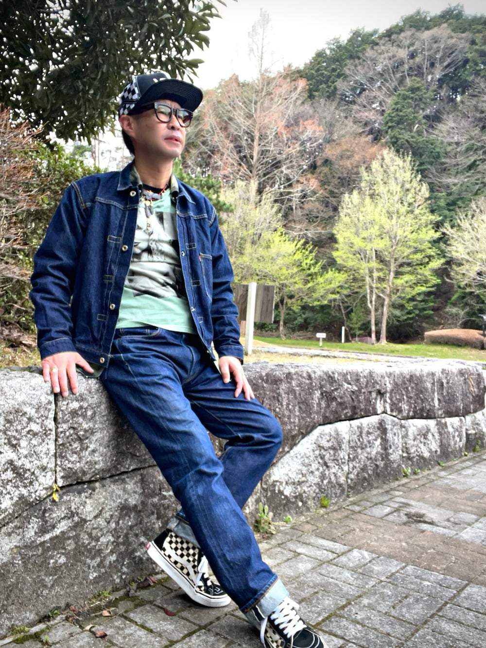 「LVC、HYSTERIC GLAMOUR、VANS、おしゃれさんと繋がりたい、お洒落さんとつながりたい、今日のコーデ、アメカジ、デニムジャケット、デニデニ、S506XX、s501xx」｜「VANSのアイテム（キャップ、ブラック系）」を使った、怠惰ですけれども®︎さん（メンズ・170cm）の春コーディネートの1枚目の写真