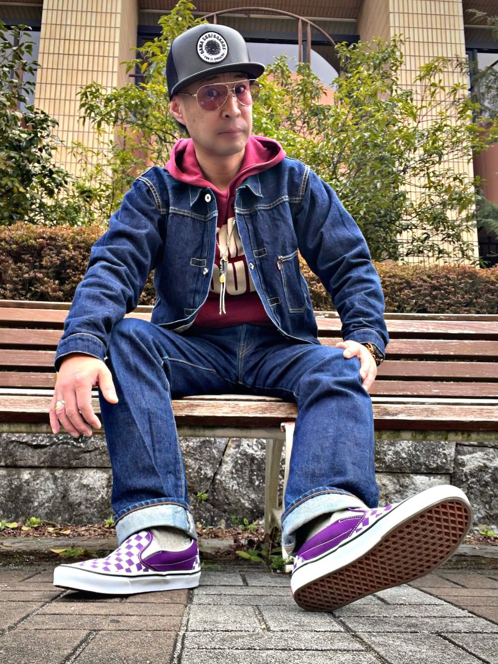 「TMT、Chrome Hearts、eyewear、アイウェア、クロムハーツ、LVC、S506XX、s501xx、大戦モデル、バンズ、VANS、お洒落さんとつながりたい、今日のコーデ、アメカジ」｜「CHROME HEARTSのアイテム（サングラス、ピンク系）」を使った、怠惰ですけれども®︎さん（メンズ・170cm）の春コーディネートの1枚目の写真