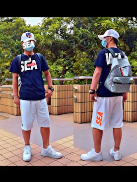 「アイテム（バックパック/リュック、シルバー系）」を使った、怠惰ですけれども®︎さん（メンズ・170cm）の夏コーディネート