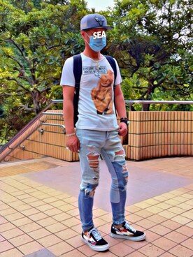 「REVENGE×STORM（リベンジストーム）のアイテム」を使った、怠惰ですけれども®︎さん（メンズ・170cm）の夏コーディネート