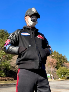「HYSTERIC GLAMOUR（ヒステリックグラマー）のアイテム（スタジャン）」を使った、怠惰ですけれども®︎さん（メンズ・170cm）の冬コーディネート