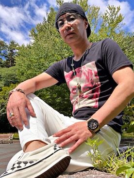 「ティアドロップサングラス」｜怠惰ですけれども®︎さん（メンズ・170cm）の夏コーディネート