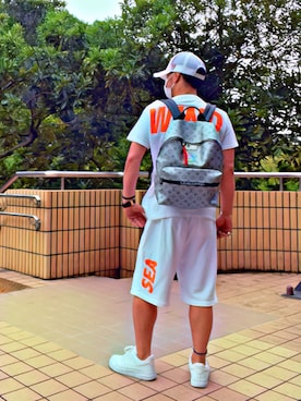 「アイテム（バックパック/リュック、シルバー系）」を使った、怠惰ですけれども®︎さん（メンズ・170cm）の夏コーディネート