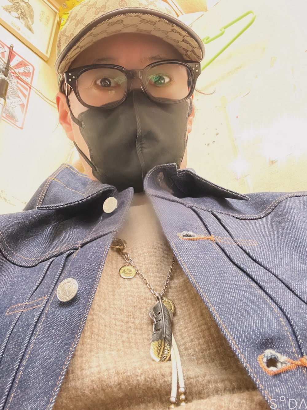 「APC、A.P.C.、リジッドデニム、GUCCI、goro's、tady&king、タディアンドキング、タディ＆キング、Gジャン、今日のコーデ、お洒落さんとつながりたい、おしゃれさんと繋がりたい、メガネコーデ」｜「GUCCIのアイテム（キャップ、ベージュ系）」を使った、怠惰ですけれども®︎さん（メンズ・170cm）の春コーディネートの1枚目の写真