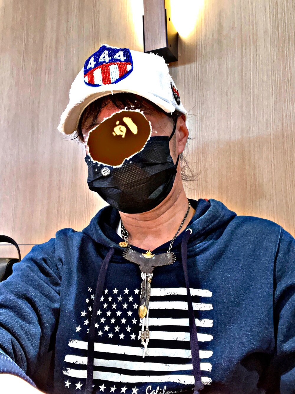 「シルバーアクセサリー、イーグル、フェザー、お洒落さんとつながりたい、アメリカンフラッグ、ゴローズ、タディアンドキング、タディ＆キング、goro's、インディアンジュエリー、ネイティブアメリカン、カリフォルニアスタイル、ヨシノリコタケ、今日のコーデ、星条旗」｜「youthfulsurfのアイテム（パーカー、ブルー系）」を使った、怠惰ですけれども®︎さん（メンズ・170cm）の春コーディネートの1枚目の写真