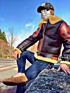 「Buzz Rickson's（バズリクソンズ）のアイテム（ムートンコート）」を使った、怠惰ですけれども®︎さん（メンズ・170cm）の冬コーディネート
