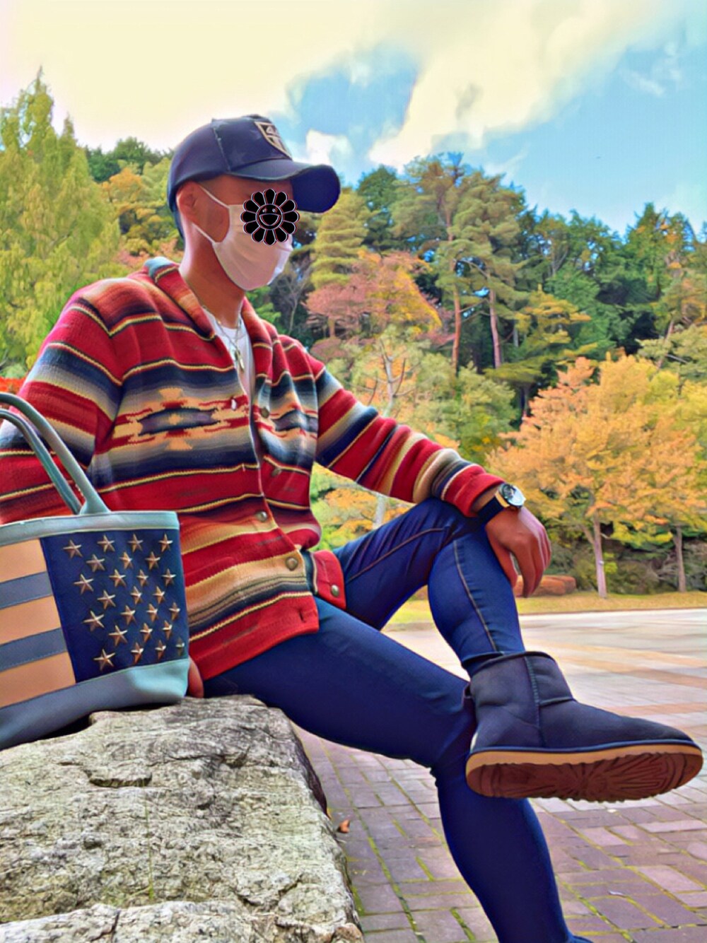 「おしゃれさんと繋がりたい、ストリート系、ラルフローレン、Ralph Lauren、ネイティブ柄、Native、UGG、Ron Herman、お洒落さんとつながりたい、今日のコーデ」｜「YOSHINORI KOTAKE DESIGNのアイテム（キャップ、ブラック系）」を使った、怠惰ですけれども®︎さん（メンズ・170cm）の秋コーディネートの1枚目の写真
