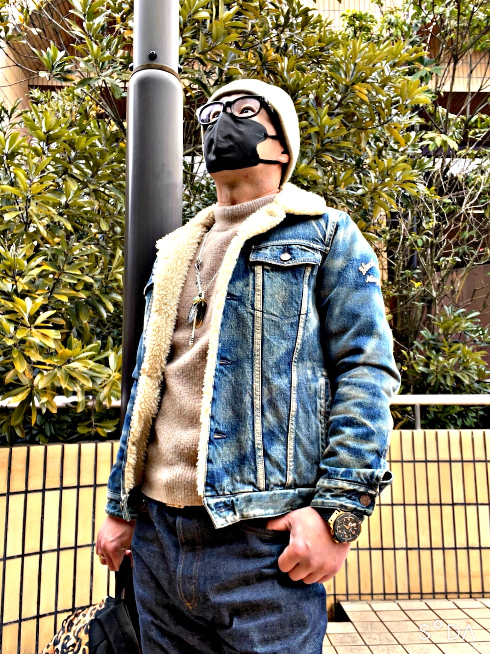 「A.P.C.、APC、アーペーセー、ティーエムティー、ティーエムティー(TMT)、デニムボアジャケット、今日のコーデ、お洒落さんとつながりたい、おしゃれさんと繋がりたい」｜「TMTのアイテム（デニムジャケット、ブルー系）」を使った、怠惰ですけれども®︎さん（メンズ・170cm）の春コーディネートの1枚目の写真