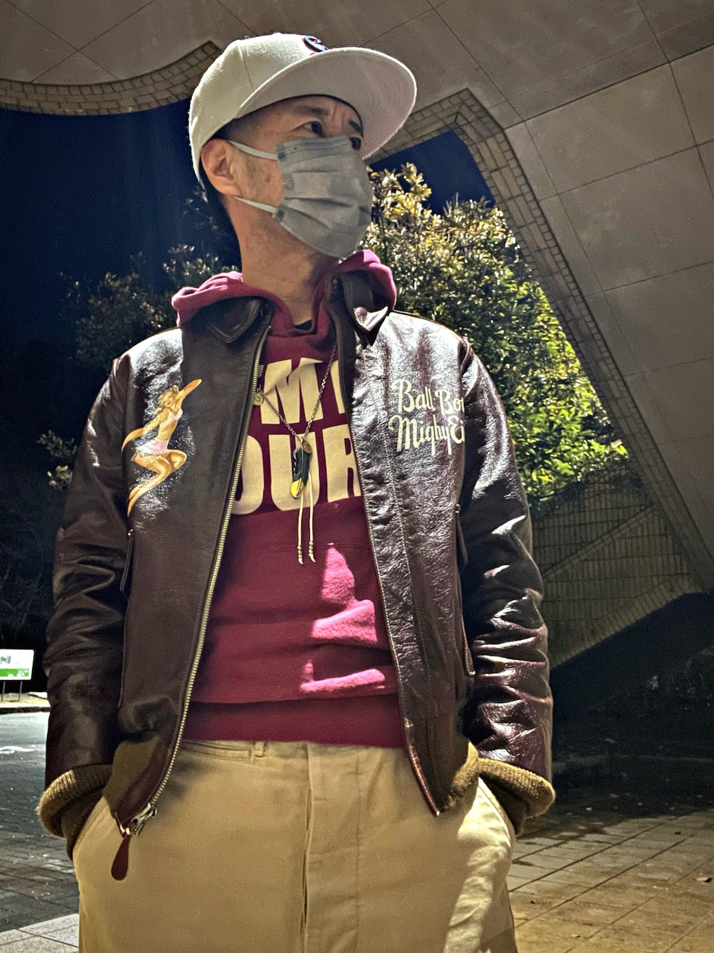 「ヴィンテージ、M45khaki、バズリクソンズ、BUZZ RICKSON'S、A-2、フライトジャケット、ティーエムティー、TMT、STANDARD CALIFORNIA、スタンダードカリフォルニア、レザージャケット、ホースハイド、お洒落さんとつながりたい、今日のコーデ、アメカジ」｜「Buzz Rickson'sのアイテム（ミリタリージャケット、ブラウン系）」を使った、怠惰ですけれども®︎さん（メンズ・170cm）の冬コーディネートの1枚目の写真