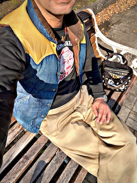 「アイテム（ダウンベスト）」を使った、怠惰ですけれども®︎さん（メンズ・170cm）の秋コーディネート