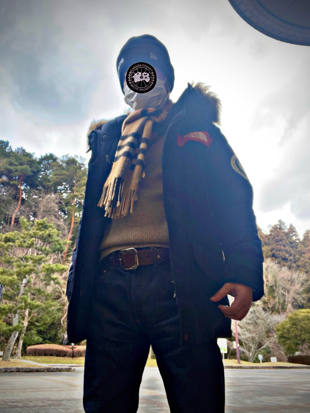 「お洒落さんとつながりたい、おしゃれさんと繋がりたい、アメカジ、お洒落さんと繋がりたい、きれいめカジュアル、バーバリー、ノースフェイス、THE NORTH FACE、今日のコーデ」｜「A.P.C.のアイテム（デニムパンツ、ブルー系）」を使った、怠惰ですけれども®︎さん（メンズ・170cm）の冬コーディネートの1枚目の写真