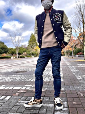 「アイテム（スタジャン）」を使った、怠惰ですけれども®︎さん（メンズ・170cm）の秋コーディネート
