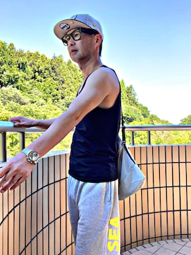 「アイテム（スウェットパンツ）」を使った、怠惰ですけれども®︎さん（メンズ・170cm）の夏コーディネート
