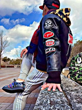 「HYSTERIC GLAMOUR（ヒステリックグラマー）のアイテム（スタジャン）」を使った、怠惰ですけれども®︎さん（メンズ・170cm）の冬コーディネート