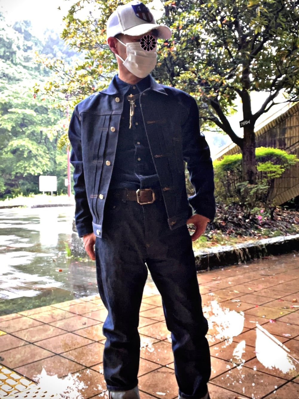 「アーペーセー、A.P.C.、NUMBER (N)INE、ナンバーナイン(NUMBER (N)INE)、ヨシノリコタケ、デニムオンデニムオンデニム、デニムオンデニム、リジッドデニム、リジットデニム、アメカジ、インディアンジュエリー、シルバーアクセサリー、今日のコーデ、お洒落さんと繋がりたい、お洒落さんとつながりたい」｜「A.P.C.のアイテム（デニムジャケット、ブルー系）」を使った、怠惰ですけれども®︎さん（メンズ・170cm）の夏コーディネートの1枚目の写真