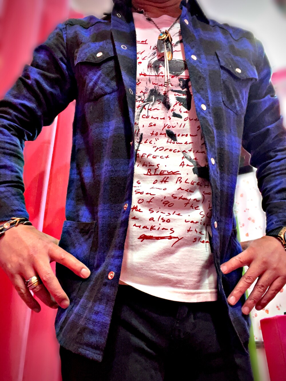 「ゴローズ、goro's、NUMBER (N)INE、HYSTERIC GLAMOUR、ナンバーナイン(NUMBER (N)INE)、ヒステリックグラマー、ネイティブアメリカンジュエリー、おしゃれさんと繋がりたい、アメカジ、お洒落さんとつながりたい、カートコバーン、Kurt Cobain、NIRVANA、ニルヴァーナ、古着好きな人と繋がりたい」｜「NUMBER (N)INEのアイテム（シャツ/ブラウス、ブルー系）」を使った、怠惰ですけれども®︎さん（メンズ・170cm）の冬コーディネートの1枚目の写真