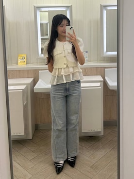 「アイテム（ノーカラージャケット）」を使った、nae🍒さん（レディース・168cm）の夏コーディネート