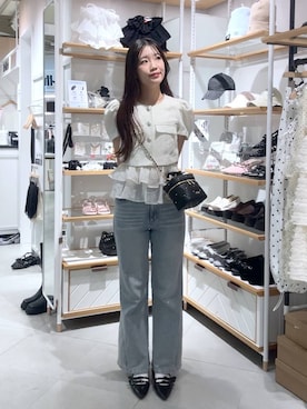 「アイテム（ノーカラージャケット）」を使った、nae🍒さん（レディース・168cm）の夏コーディネート