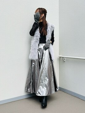 「シルバー」｜「アイテム（その他アウター）」を使った、syrupさん（レディース・162cm）の冬コーディネート