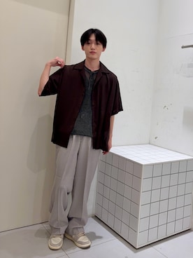 「SENSE OF PLACE by URBAN RESEARCH(センスオブプレイスバイアーバンリサーチ)のシアーヨウリュウオープンカラーシャツ(シャツ/ブラウス、ブラウン系)」を使った、haru081200さん(メンズ・165cm)の夏コーディネート
