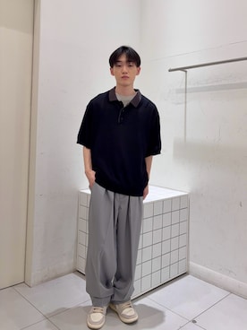 「SENSE OF PLACE by URBAN RESEARCH(センスオブプレイスバイアーバンリサーチ)のフェイクレイヤードニットポロシャツ(ニット/セーター、ブラック系)」を使った、haru081200さん(メンズ・165cm)の春コーディネート