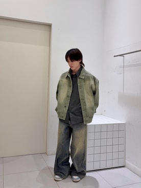 「アイテム（デニムジャケット、グリーン系）」を使った、haru081200さん（メンズ・165cm）の秋コーディネート