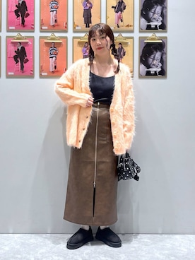 「LOWRYS FARM（ローリーズファーム）のシャギーロングＶカーディガン　595935（カーディガン/ボレロ）」を使った、RINO🦋🤍さん（レディース・162cm）の冬コーディネート