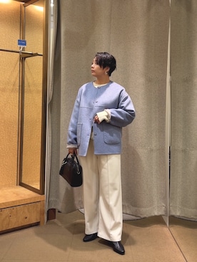 「アイテム（ノーカラージャケット）」を使った、kakkiiijenaさん（レディース・163cm）の秋コーディネート