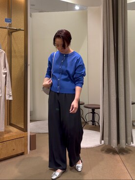 「Jena espace merveilleux(ジェナ エスパスメルヴェイユ)のビハイ袖メッシュ2WAYカーディガン(カーディガン/ボレロ、ブルー系)」を使った、kakkiiijenaさん(レディース・163cm)の冬コーディネート