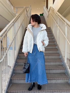 「スカートコーデ」｜「アイテム（ダウンジャケット/コート）」を使った、kakkiiijenaさん（レディース・163cm）の秋コーディネート