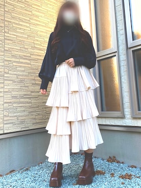 「ZARA（ザラ）のアイテム（シャツ/ブラウス、ブラック系）」を使った、wak☺︎さん（レディース・151cm）の冬コーディネート