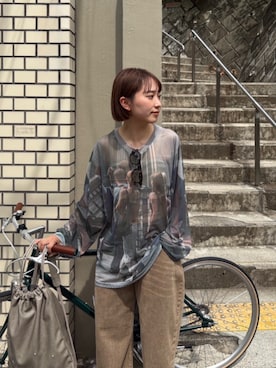 「Knuth Marf（クヌースマーフ）のschool sheer long-sleeve tee(unisex)（Tシャツ/カットソー、その他）」を使った、Knuth Marfさん（レディース・159cm）の夏コーディネート