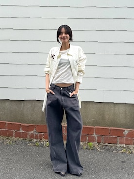 「Knuth Marf（クヌースマーフ）のembroidered shirt(unisex)（シャツ/ブラウス、ホワイト系）」を使った、Knuth Marfさん（レディース・159cm）の夏コーディネート